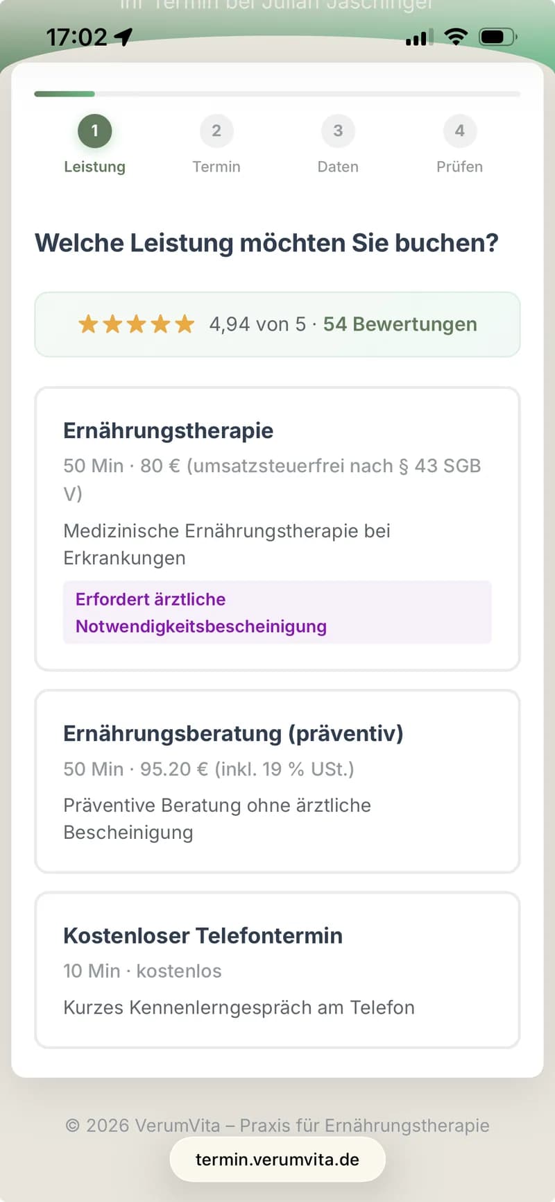 VerumVita Ernährungstherapie — Desktop- und Mobile-Ansicht der Wissensplattform mit Buchungsfunktion. (Mobile)